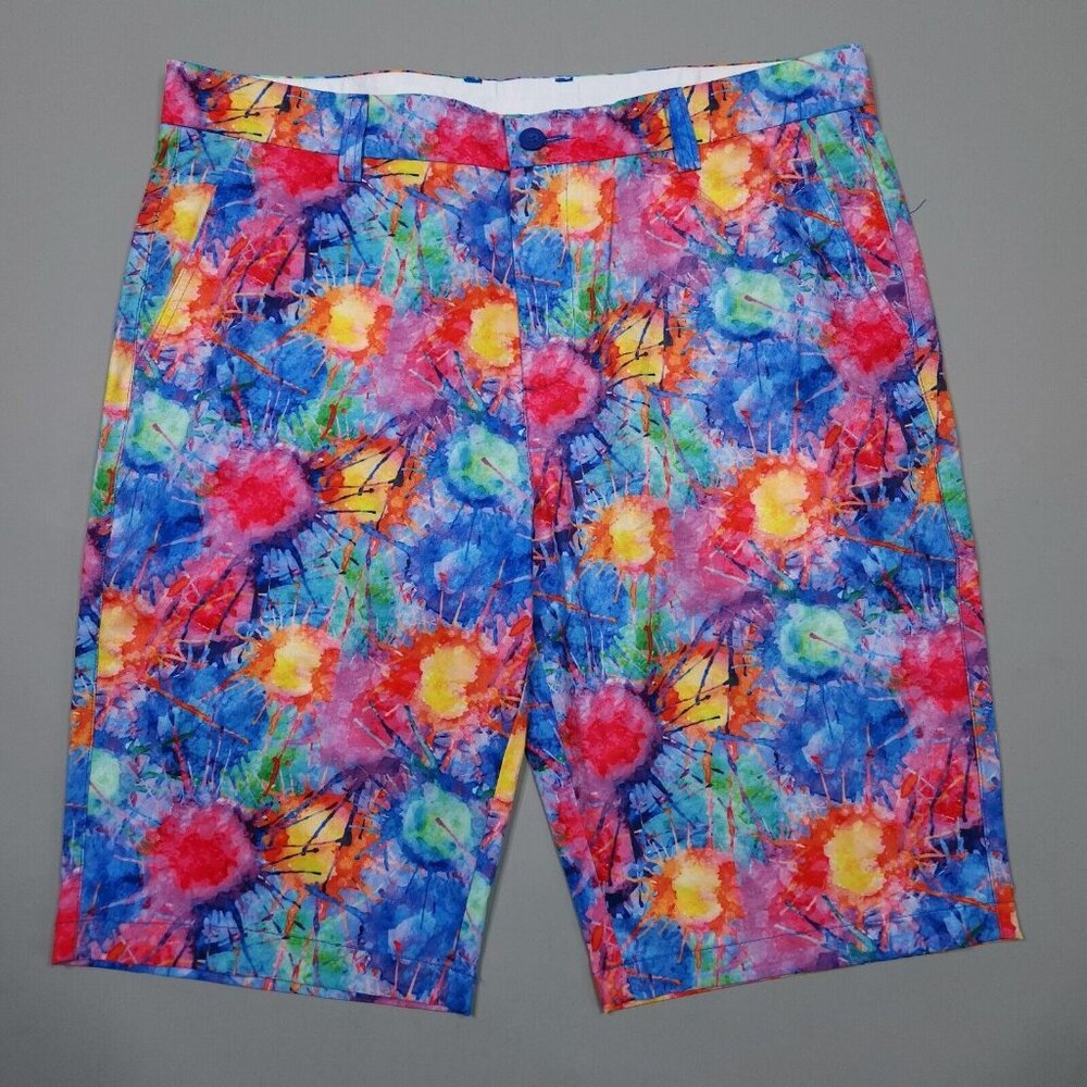 Hreski 128 Explosion Of Colors Golf Chino Shorts Stretch Preppy Lightweight 34